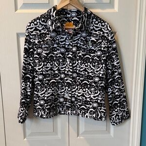 % Ruby Rd sz 10 Black & White Tribal Print Jacket